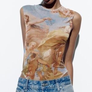ZARA  PRINTED TULLE BODYSUIT TOP 0264/338